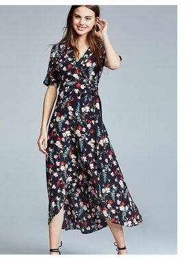 Equipment Imogene Silk Black Floral Wrap Maxi Dress size L